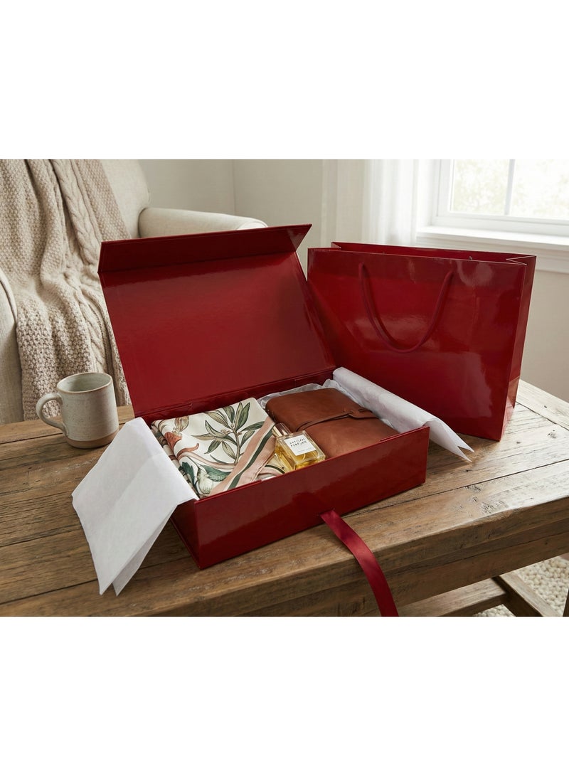 هاي فاي صندوق هدايا أحمر كرزي مع حقيبة هدايا 32 × 20 × 10 سم صندوق هدايا كبير فاخر أحمر صناديق هدايا إغلاق مغناطيسي مع شريط بغطاء قابل للطي صناديق للنساء هدايا الزفاف وهدايا عيد الميلاد وهدايا الزفاف والتغليف - Image 5